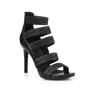 NEW Joie Jana Leather Stretch-Band Sandal, Black